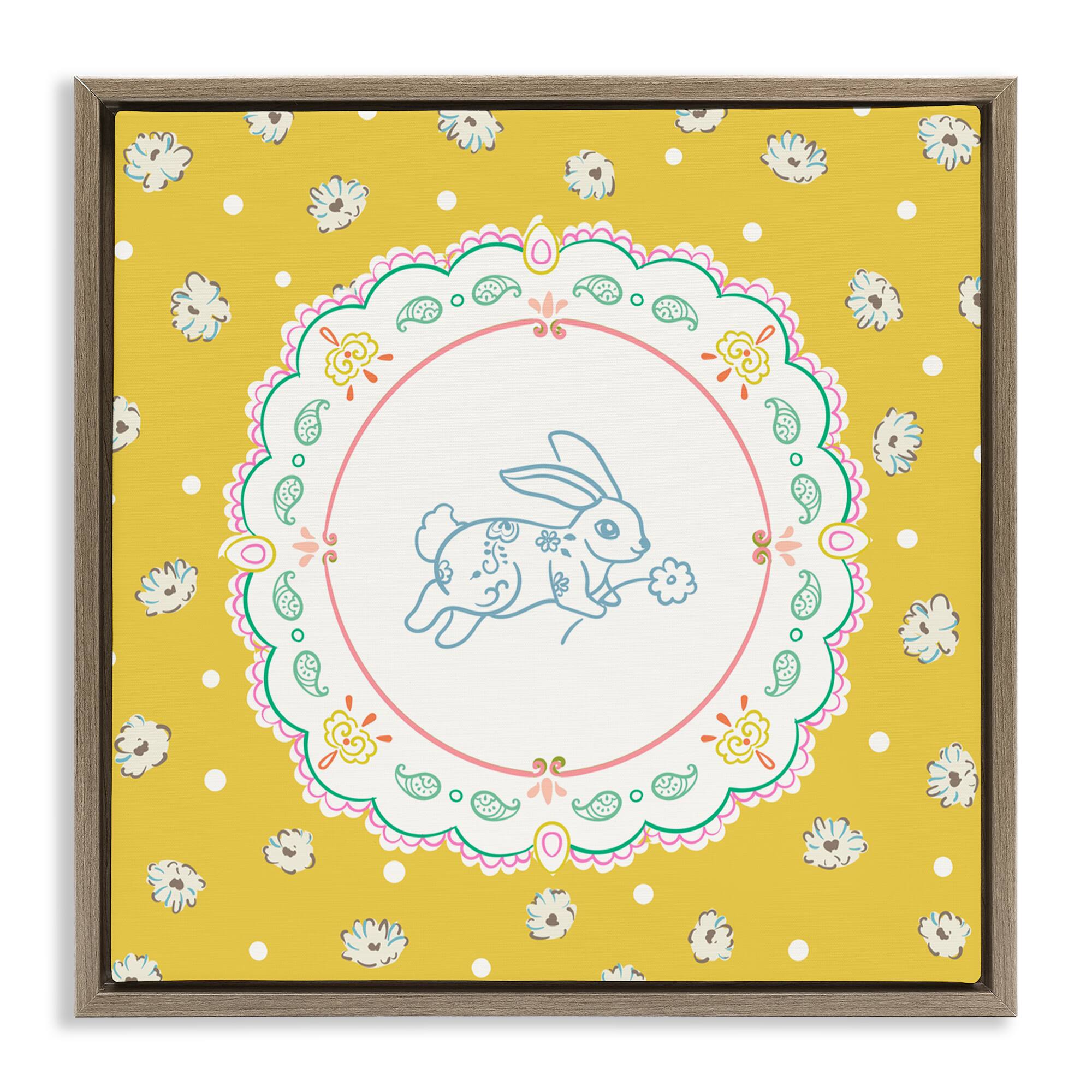 Stupell Industries Yellow Florals Spring Bunny Floating Frame Wall Art